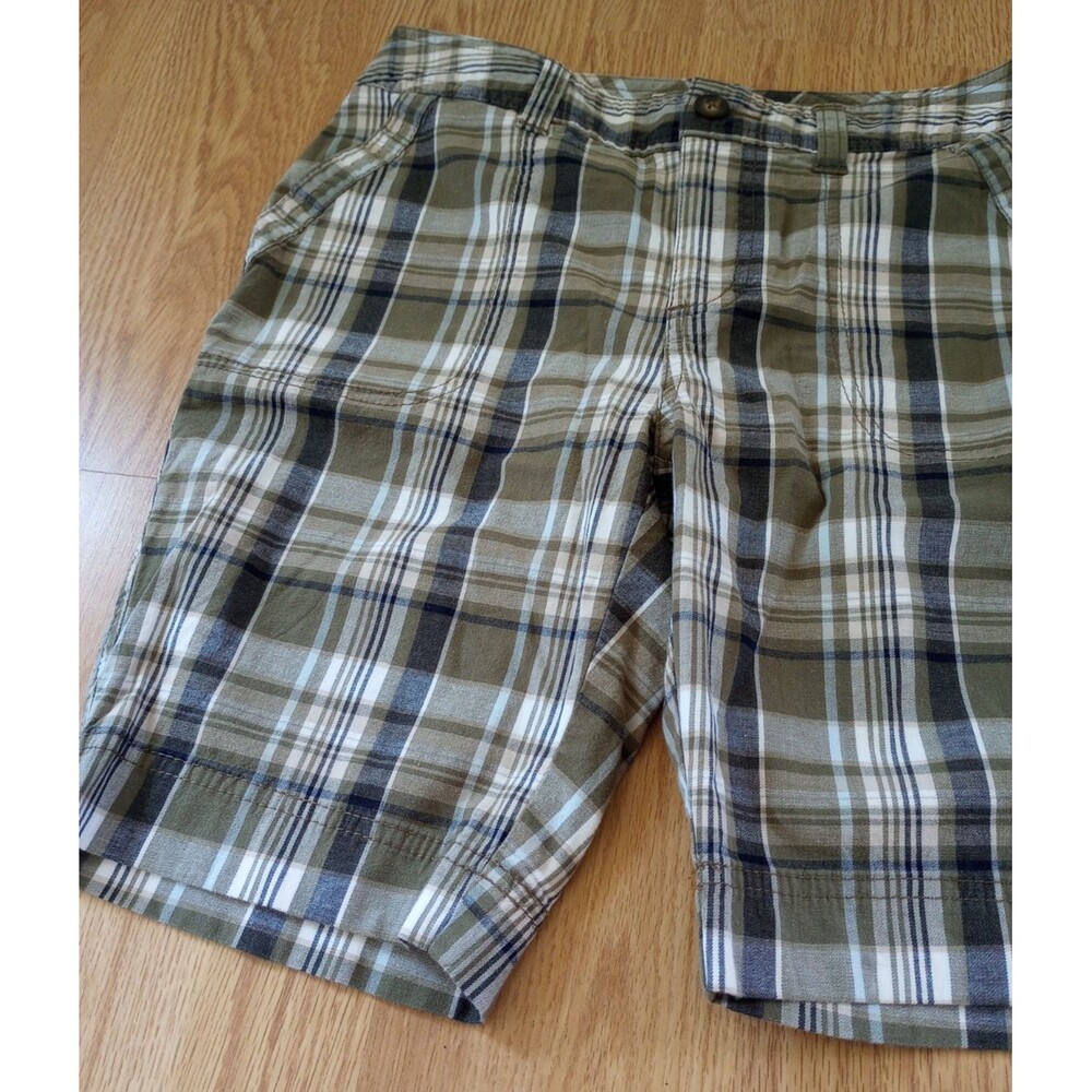 Y2K Bermuda Shorts Brown Green Plaid Womens 4P St Johns Bay Casual Cotton Skater